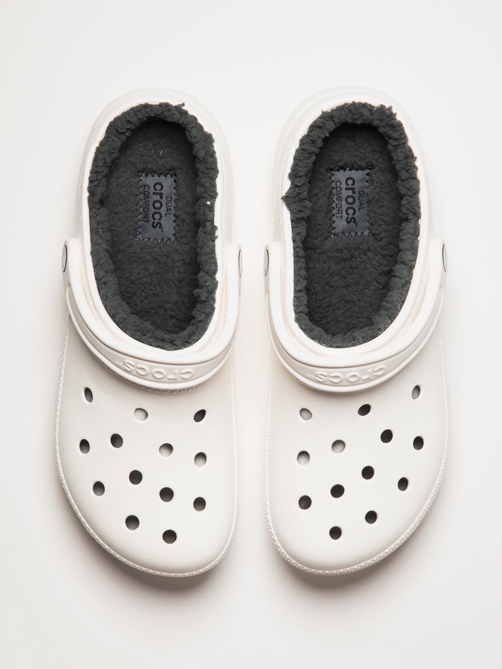 CROCS Kids White Classic Clog with Gray Fleece Lining